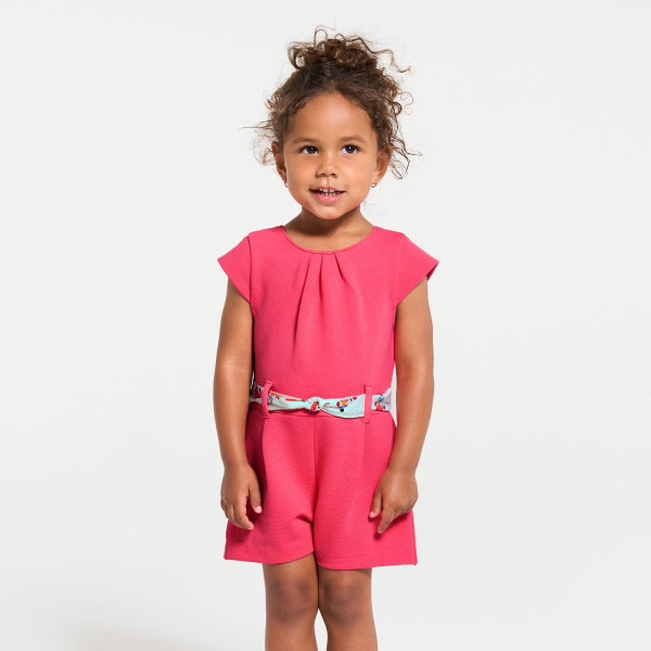 أفرول قصير فاخر مع حزام زهري للفتاة الرضيعة